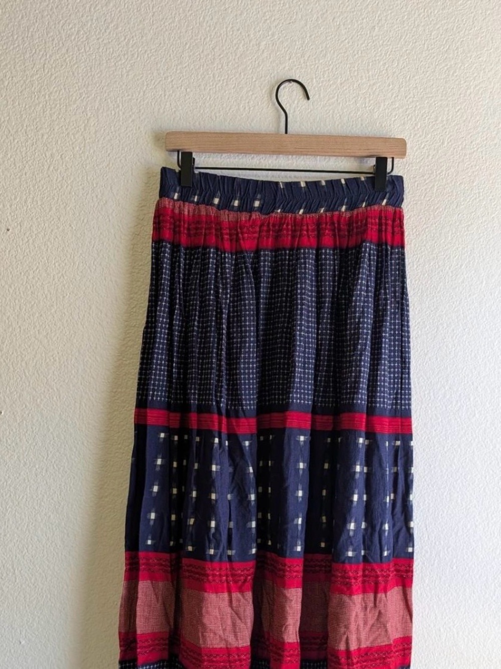 Vintage Americana navy blue and red with white polka dots maxi skirt